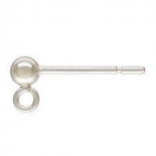 2 Qty. 3mm Sterling Silver Ball Post Studs (Earrings) with Open Ring .925
