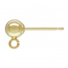 2 Qty. 14 kt. Gold 4.0mm Ball Post Earring with Ring 0.66mm Post .583