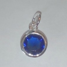 Sterling Silver Pendant with Cubic Zirconia Sapphire Color Crystal 8mm