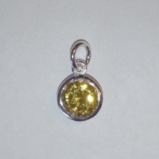 Sterling Silver Pendant Citrine Color Cubic Zirconia Crystal 8mm 