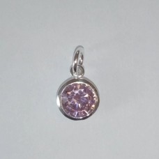 Sterling Silver Pendant with Light Amethyst Cubic Zirconia Crystal 8mm 