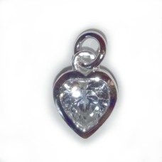 Sterling Silver Heart Charm CZ Crystal, 7mm